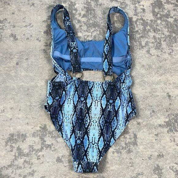 New Rachel Rachel Roy Desert Snake Cut Out One Piece Swimsuit Blue Reptile Sz S - Picture 4 of 10